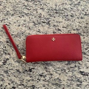Tory Burch Red Zip Around Wallet with Strap